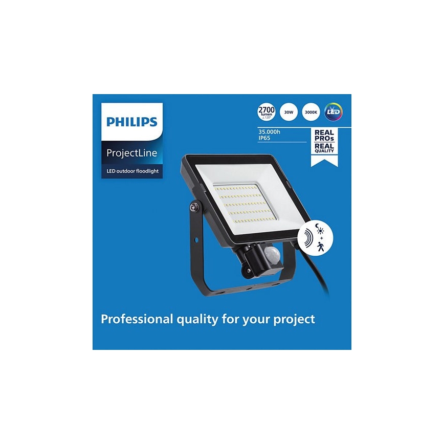 Philips - LED Vonkajší reflektor so senzorom PROJECTLINE LED/30W/230V IP65 3000K
