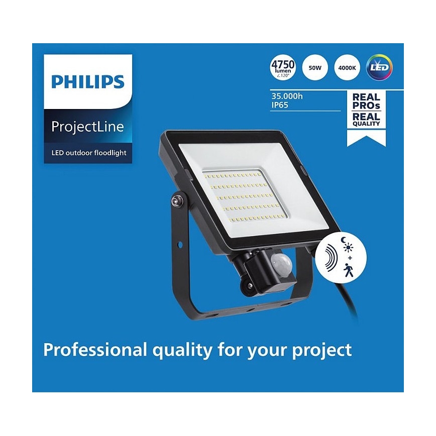 Philips - LED Vonkajší reflektor so senzorom PROJECTLINE LED/50W/230V IP65 4000K