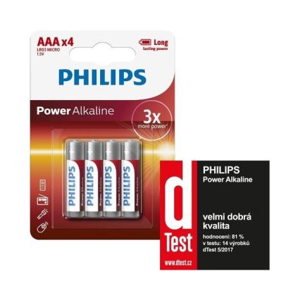 Philips LR03P4B/10 - 4 ks Alkalická batéria AAA POWER ALKALINE 1,5V 1150mAh