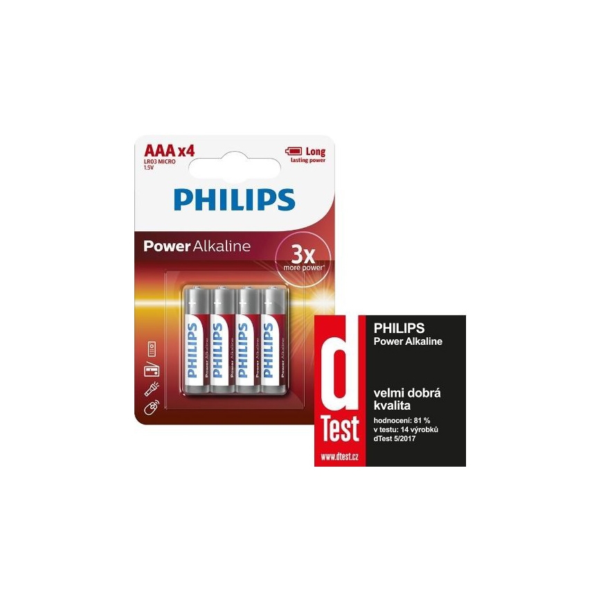 Philips LR03P4B/10 - 4 ks Alkalická batéria AAA POWER ALKALINE 1,5V