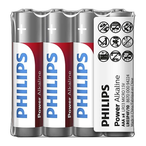 Philips LR03P4F/10 - 4 ks Alkalická batéria AAA POWER ALKALINE 1,5V