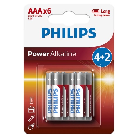 Philips LR03P6BP/10 - 6 ks Alkalická batéria AAA POWER ALKALINE 1,5V 1150mAh