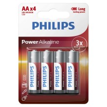 Philips LR6P4B/10 - 4 ks Alkalická batéria AA POWER ALKALINE 1,5V 2600mAh