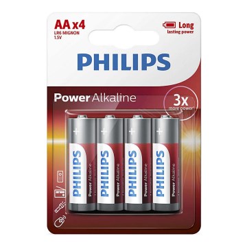 Philips LR6P4B/10 - 4 ks Alkalická batéria AA POWER ALKALINE 1,5V