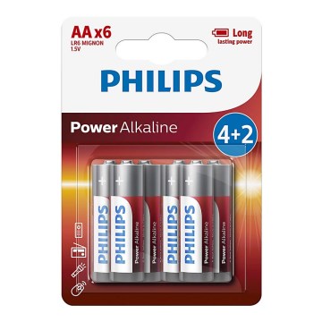 Philips LR6P6BP/10 - 6 ks Alkalická batéria AA POWER ALKALINE 1,5V 2600mAhV