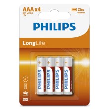 Philips R03L4B/10 - 4 ks Zinkochloridová batéria AAA LONGLIFE 1,5V 450mAh