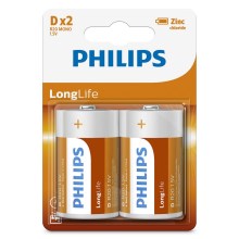 Philips R20L2B/10 - 2 ks Zinkochloridová batéria D LONGLIFE 1,5V 5000mAh