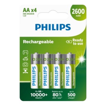 Philips R6B4B260/10 - 4 ks Nabíjacie batérie AA NiMH/1,2V/2600 mAh