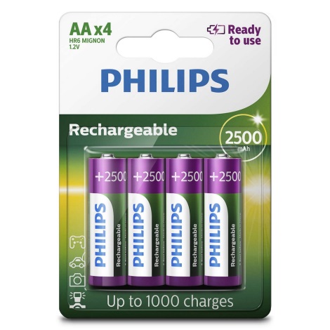 Philips R6B4RTU25/10 - 4 ks Nabíjacia batéria AA MULTILIFE NiMH/1,2V/2500 mAh