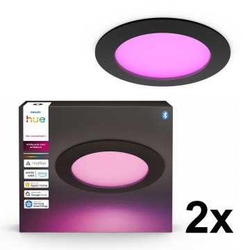 Philips - SADA 2x LED RGBW Stmievateľné kúpeľňové podhľadové svietidlo Hue SLIM LED/12W/230V 2000-6500K čierna IP44