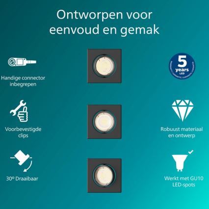 Philips - SADA 3 ks zabudovateľných svietidiel PERIDOT 1xGU10/7W/230V čierna