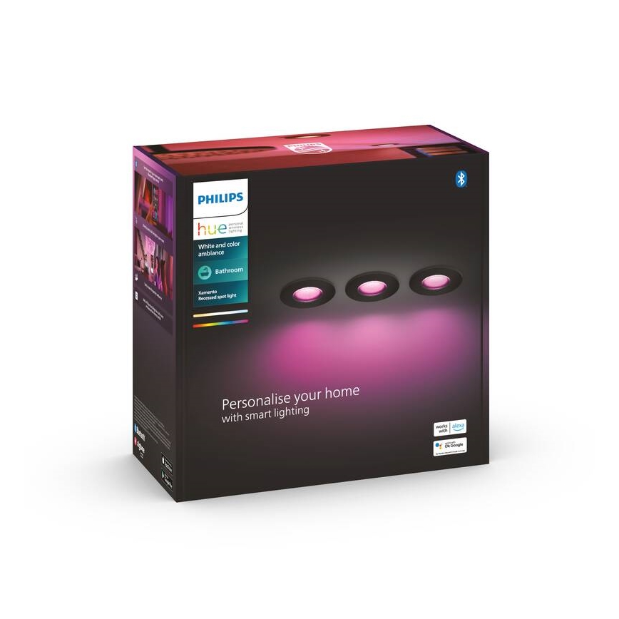 Philips -SADA 3x LED RGBW Stmievateľné kúpeľňové podhľadové svietidlo Hue XAMENTO 1xGU10/5,7W/230V 2200-6500K IP44