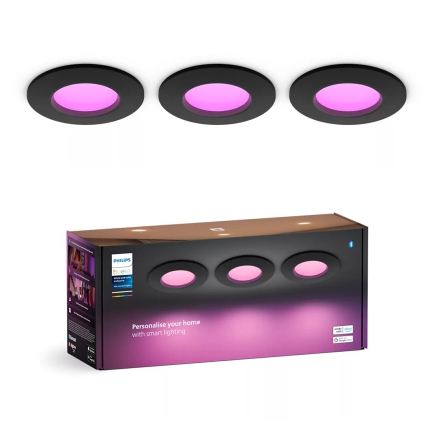 Philips - SADA 3x LED RGBW Stmievateľné kúpeľňové podhľadové svietidlo Hue SLIM LED/8,3W/230V IP44 2000-6500K