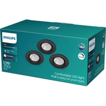 Philips - SADA 3x LED Stmievateľné podhľadové svietidlo SPARKLE LED/5,5W/230V 2700K čierna