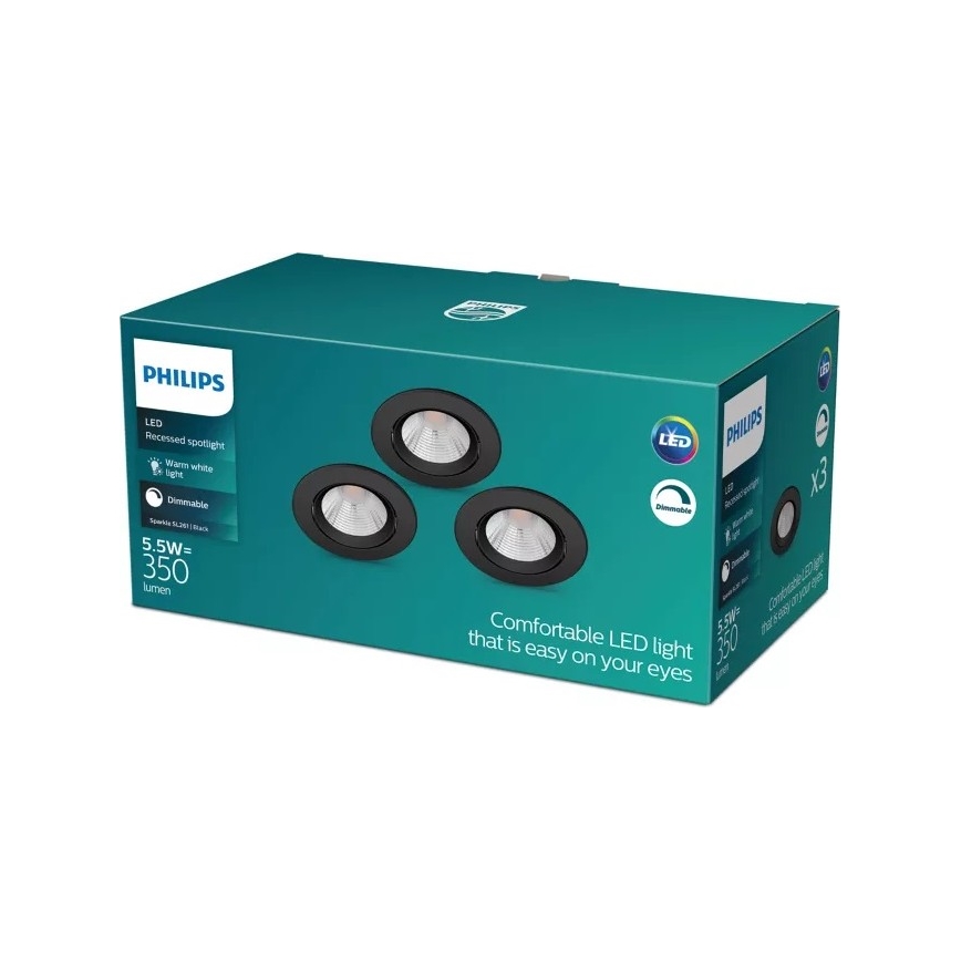Philips - SADA 3x LED Stmievateľné podhľadové svietidlo SPARKLE LED/5,5W/230V 2700K čierna