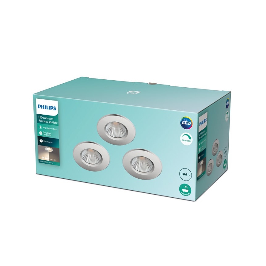 Philips - SADA 3x LED Stmievateľné kúpeľňové svietidlo DIVE 1xLED/5,5W/230V IP65