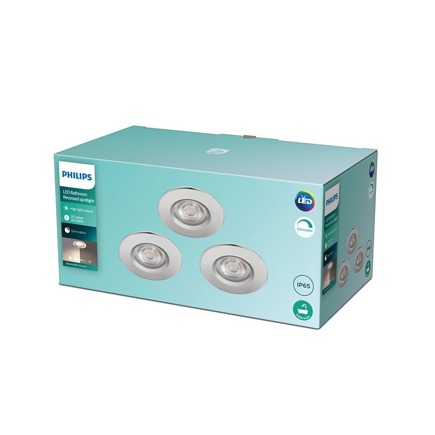Philips - SADA 3x LED Stmievateľné kúpeľňové svietidlo DIVE LED/5W/230V IP65