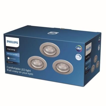 Philips - SADA 3x LED Stmievateľné podhľadové svietidlo LED/5W/230V 2700K