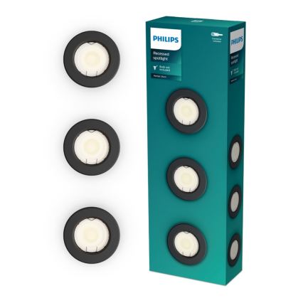Philips - SADA 3x zapustené stropné svietidlo PERIDOT 1xGU10/7W/230V čierne