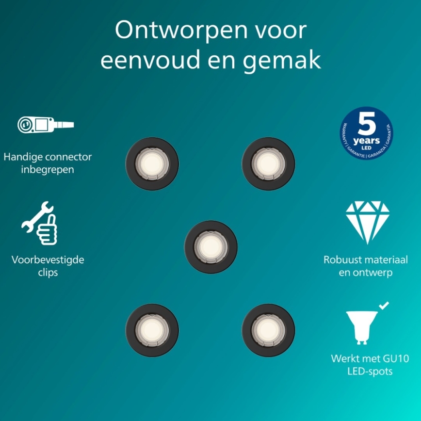 Philips - SADA 5x podhľadových svietidiel PERIDOT 1xGU10/7W/230V čierne