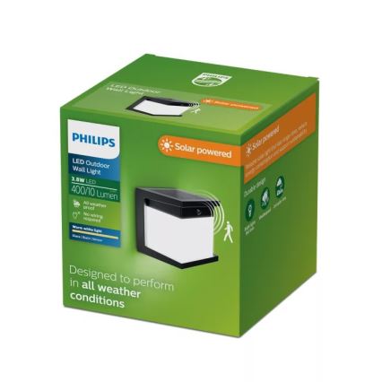 Philips - LED Solárne nástenné svietidlo so senzorom DIARA LED/3,8W/3,7V 800 mAh 2700K IP44 čierna