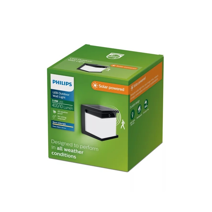 Philips - LED Solárne nástenné svietidlo so senzorom DIARA LED/3,8W/3,7V 800 mAh 2700K IP44 čierna