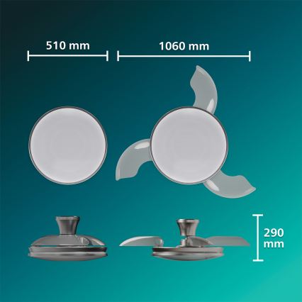 Philips - Stmievateľné stropné LED svietidlo s ventilátorom ATLAS LED/35W/230V matný chróm + diaľkové ovládanie