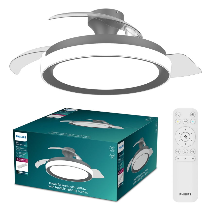 Philips - Stmievateľné LED stropné svietidlo s ventilátorom BLISS LED/35W/230V, čierne + diaľkové ovládanie