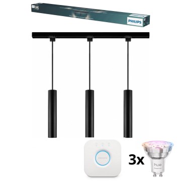 Philips - stmievateľný LED RGBW luster na lanku v lištovom systéme EASYLINK HUE 3xGU10/4,7W/230V 2200-6500K 1m čierna + Hue bridge