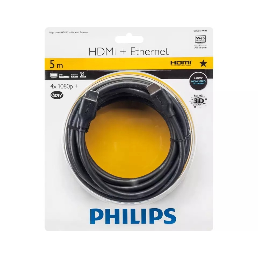 Philips SWV2434W/10 - HDMI kábel s Ethernetom, HDMI 1.4 A konektor 5m čierna