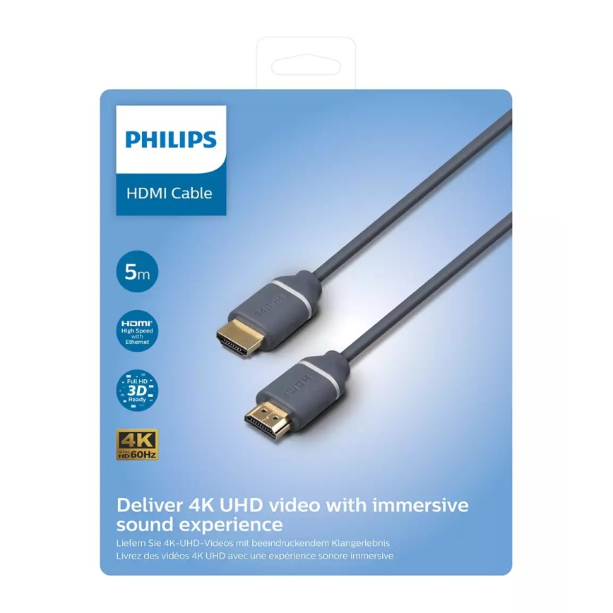 Philips SWV5650G/00 - HDMI kábel s Ethernetom, HDMI 2.0 A konektor 5m šedá