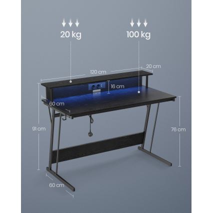 Písací stôl s podsvietením SOLEA-X čierna