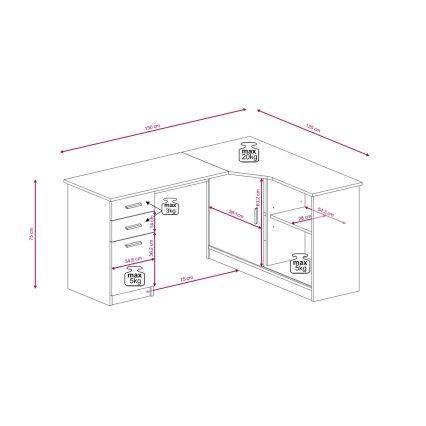 Písací stôl s poličkou a zásuvkami ROBERTO, pravostranný, dub artisan/biela