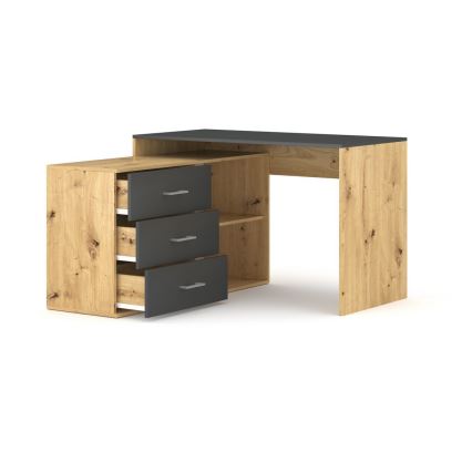 Písací stôl s zásuvkami a univerzálnym rohom P/L JULES dub artisan/antracit