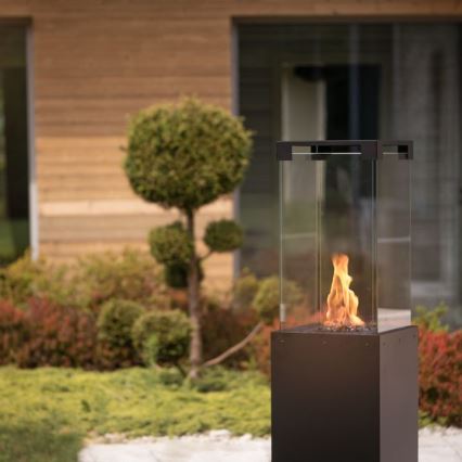 Planika - Vonkajší plynový krb 142x36 cm 8kW 1xAAA čierna + ochranný kryt