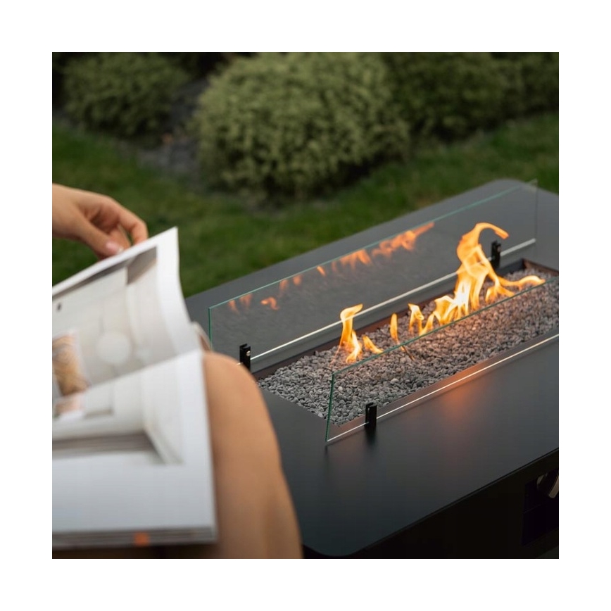 Planika - Vonkajší plynový krb 46x106 cm 10kW čierna + ochranný kryt