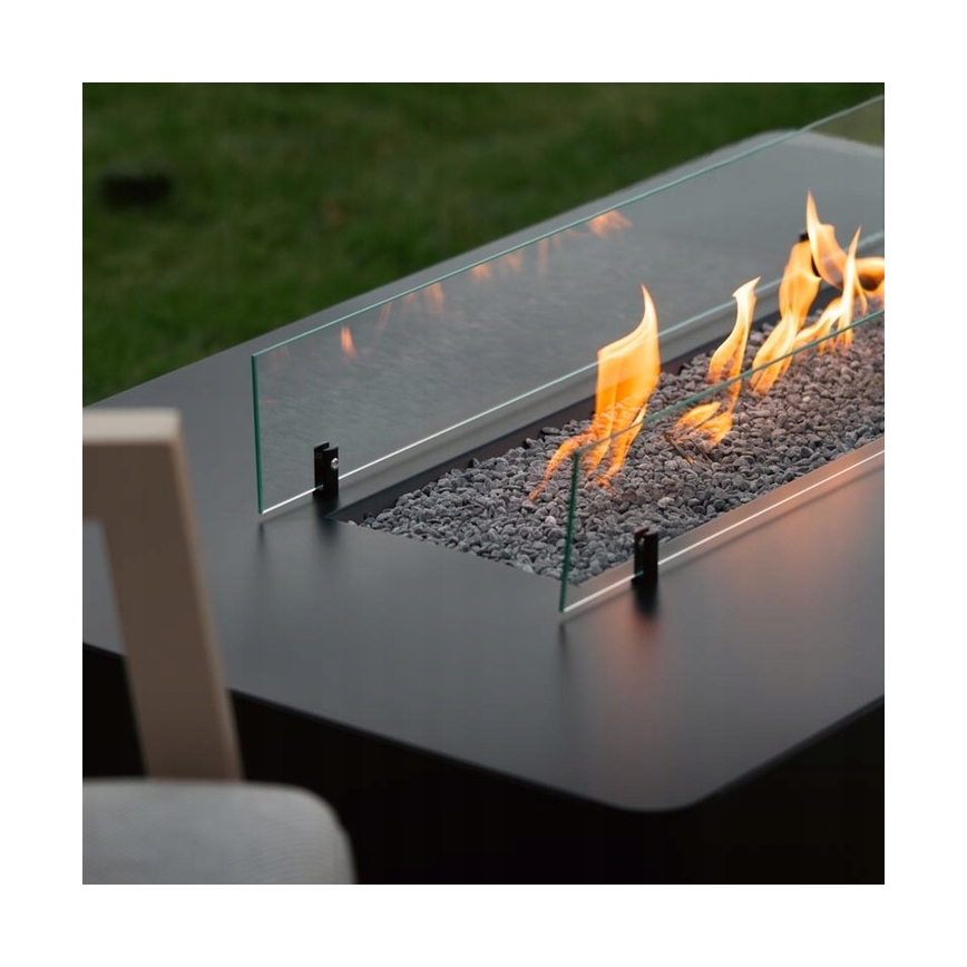 Planika - Vonkajší plynový krb 46x106 cm 10kW čierna + ochranný kryt