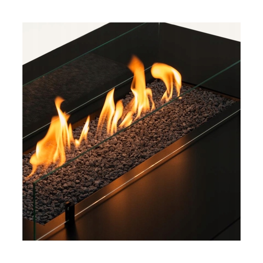 Planika - Vonkajší plynový krb 46x106 cm 10kW čierna + ochranný kryt