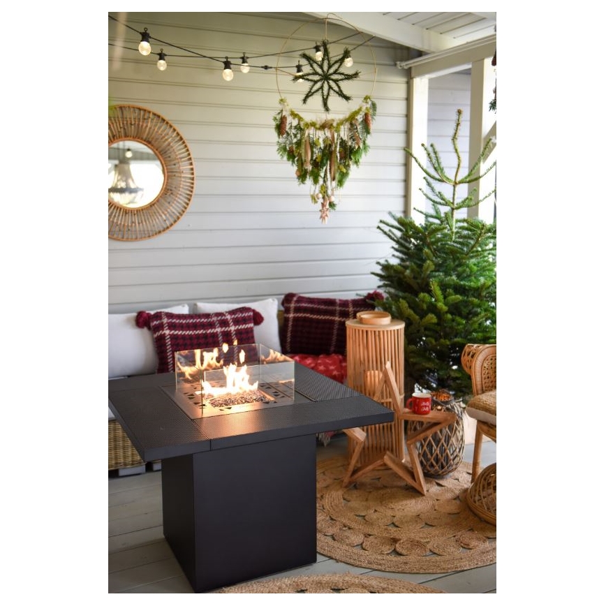 Planika - Vonkajší plynový krb 79,7x90 cm 10kW 1xAAA čierna + ochranný kryt