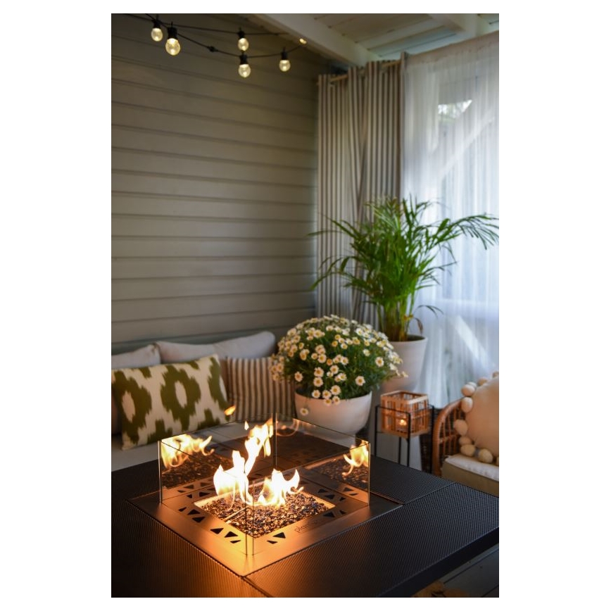 Planika - Vonkajší plynový krb 79,7x90 cm 10kW 1xAAA čierna + ochranný kryt