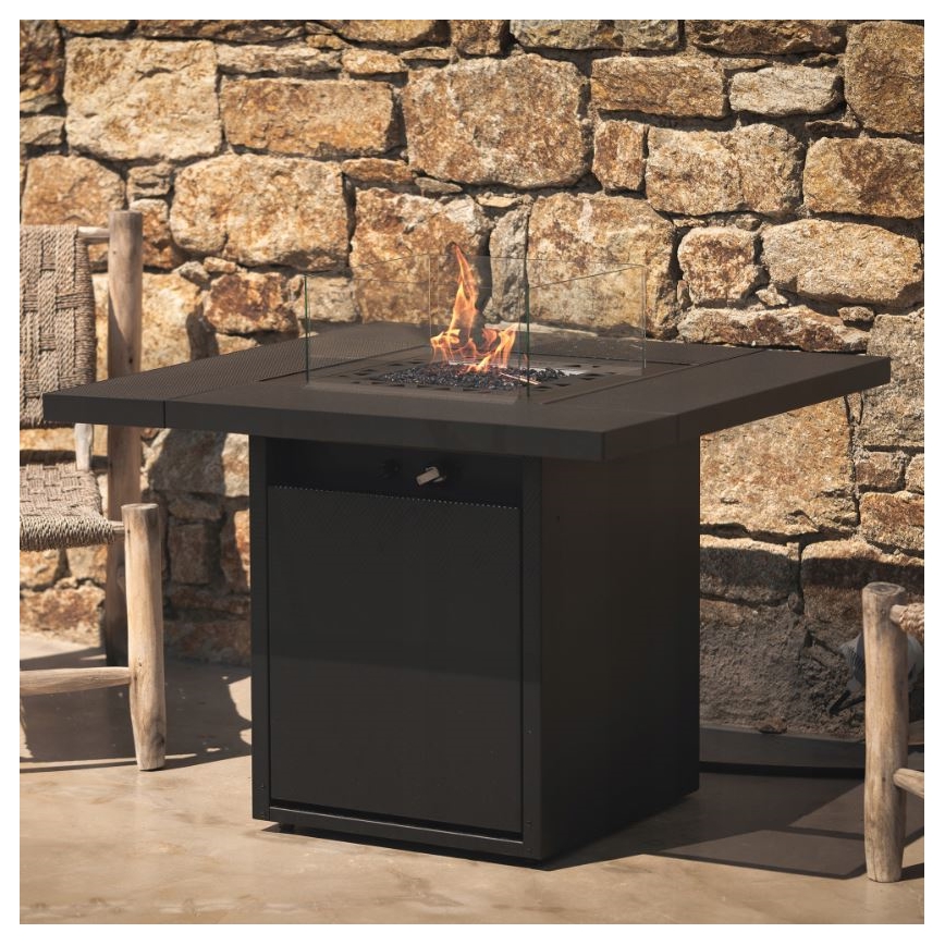 Planika - Vonkajší plynový krb 79,7x90 cm 10kW čierna + ochranný kryt