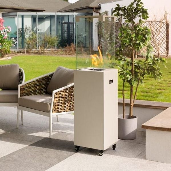 Planika - Vonkajší plynový krb 142x36 cm 8kW 1xAAA biela + ochranný kryt