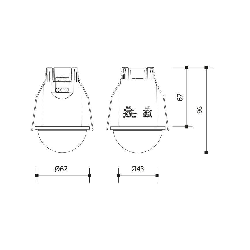 Pohybový senzor do podhľadu 360° 1200W/230V IP54 čierny