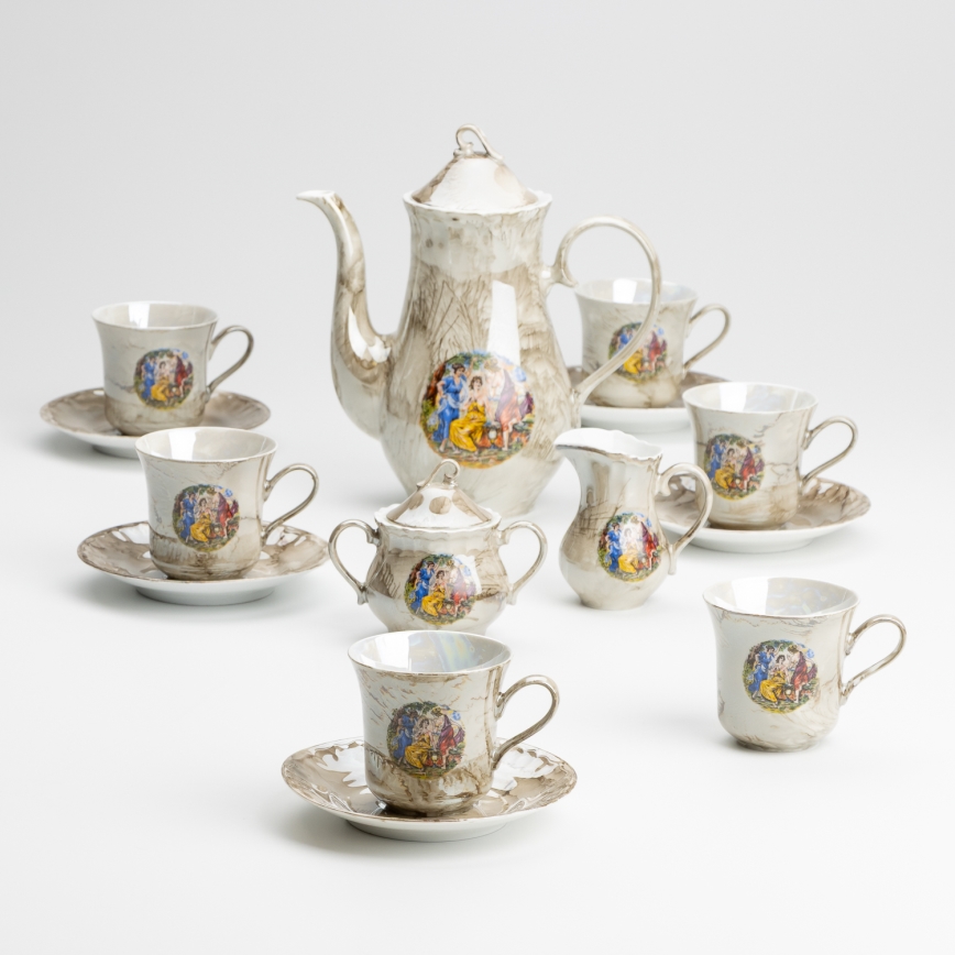 Porcelánová čajová sada mramor hnedá