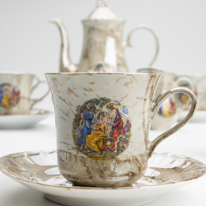 Porcelánová čajová sada mramor hnedá