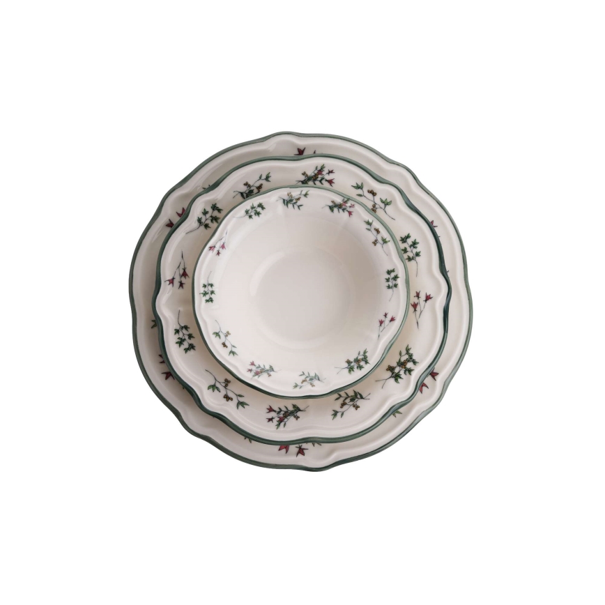 Porcelánová jedálenská súprava 24 ks, biela/zelená