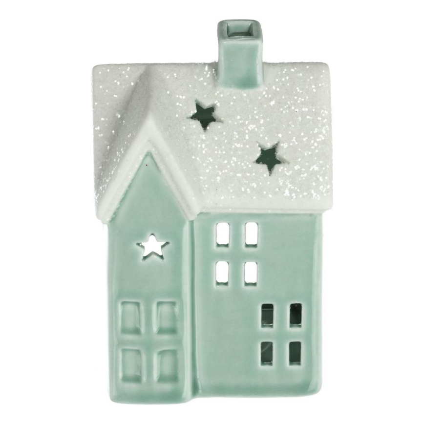 Porcelánový domček na sviečku 11,1 cm mintová