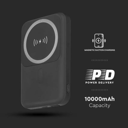 Power Bank magnetická s bezdrôtovým nabíjaním Power Delivery 10 000mAh/20W/3,7V čierna