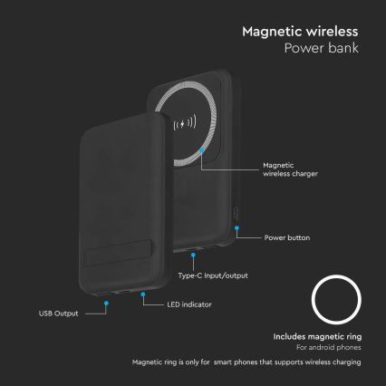 Power Bank magnetická s bezdrôtovým nabíjaním Power Delivery 10 000mAh/20W/3,7V čierna