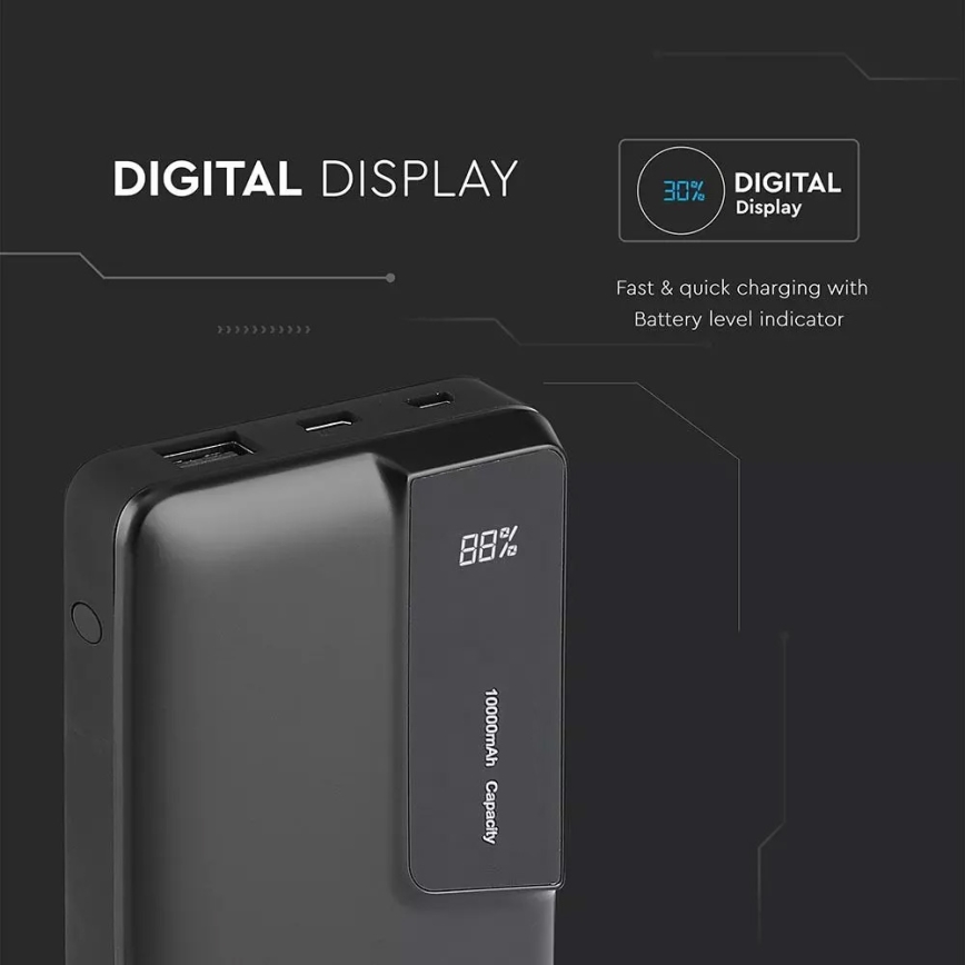 Power Bank s displejom 10000mAh/3,7V čierna